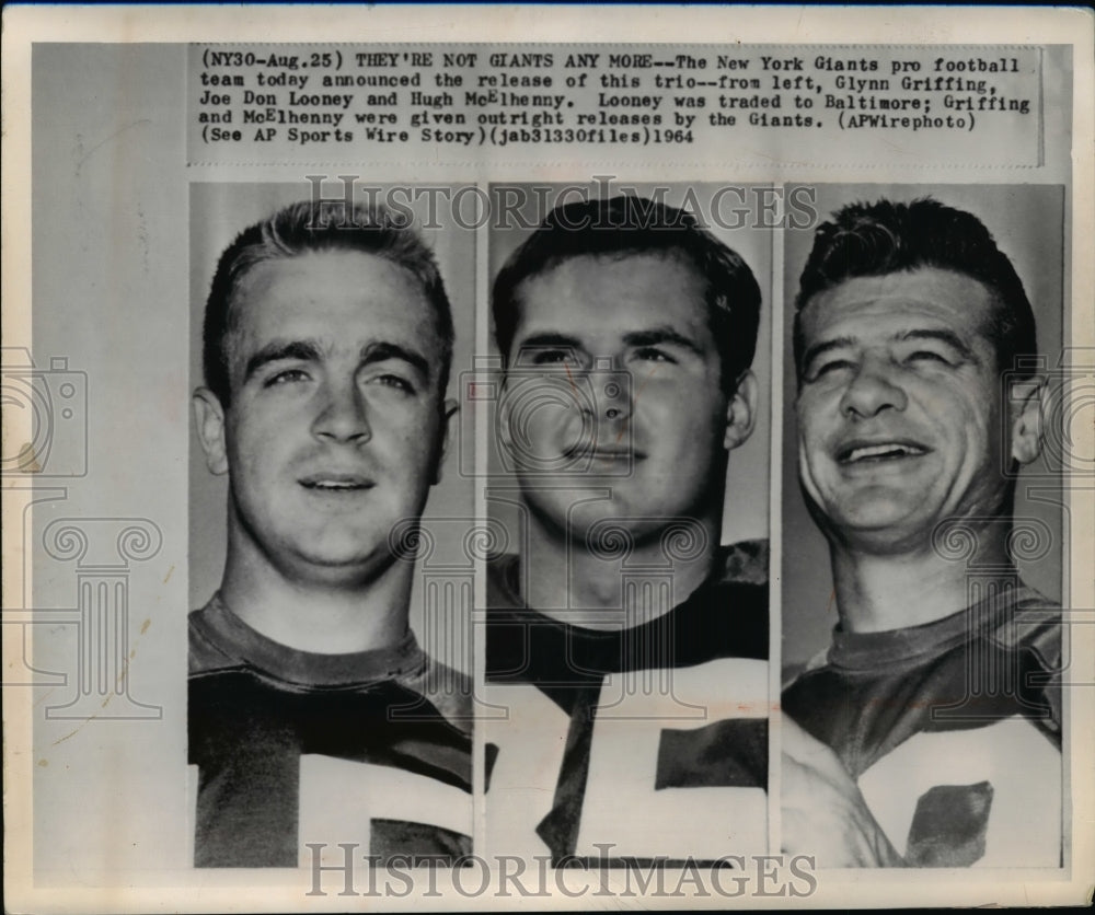 1964 Press Photo New York Giants pro football team announces release of trio - Historic Images