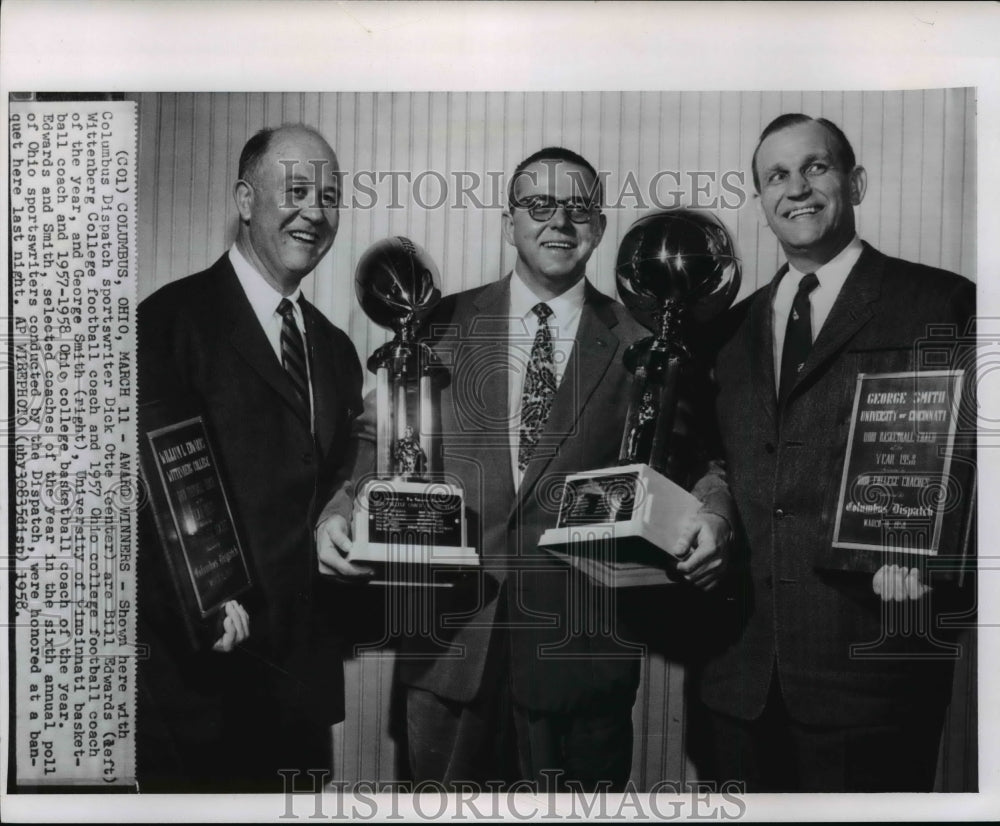 1958 Bill Edwards &amp; George Smith, Ohio college coaches of the year - Historic Images