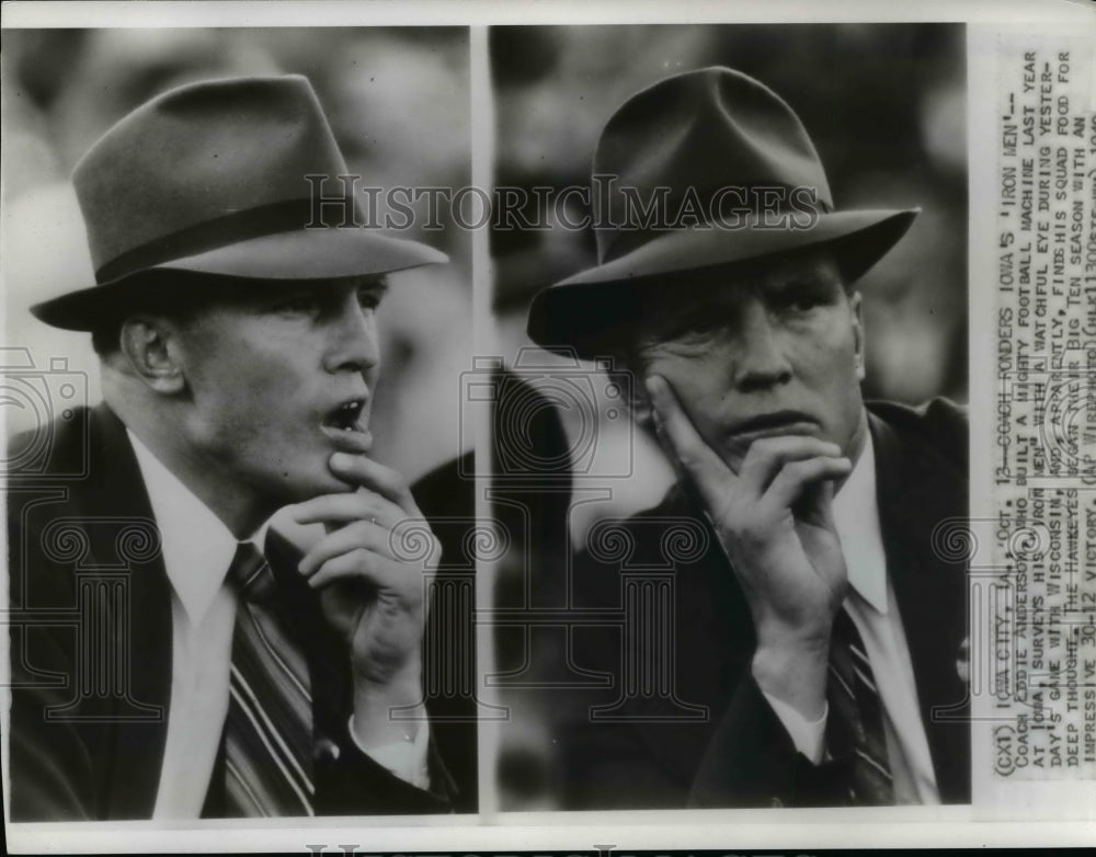 1940 Eddie Anderson surveys his Iron Men during game with Wisconsin - Historic Images