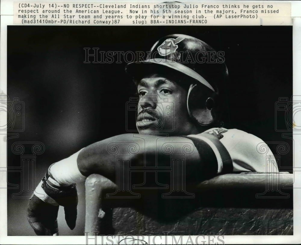 1987 Press Photo Cleveland Indians shortstop Julio Franco in his 5th season - Historic Images