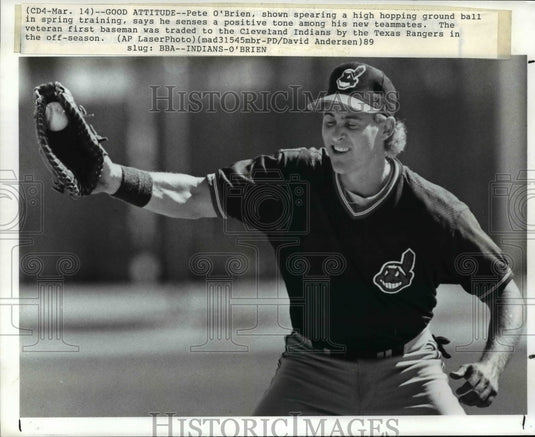 1989 Cleveland Indians Pete O'Brien shown during spring training. - Historic Images