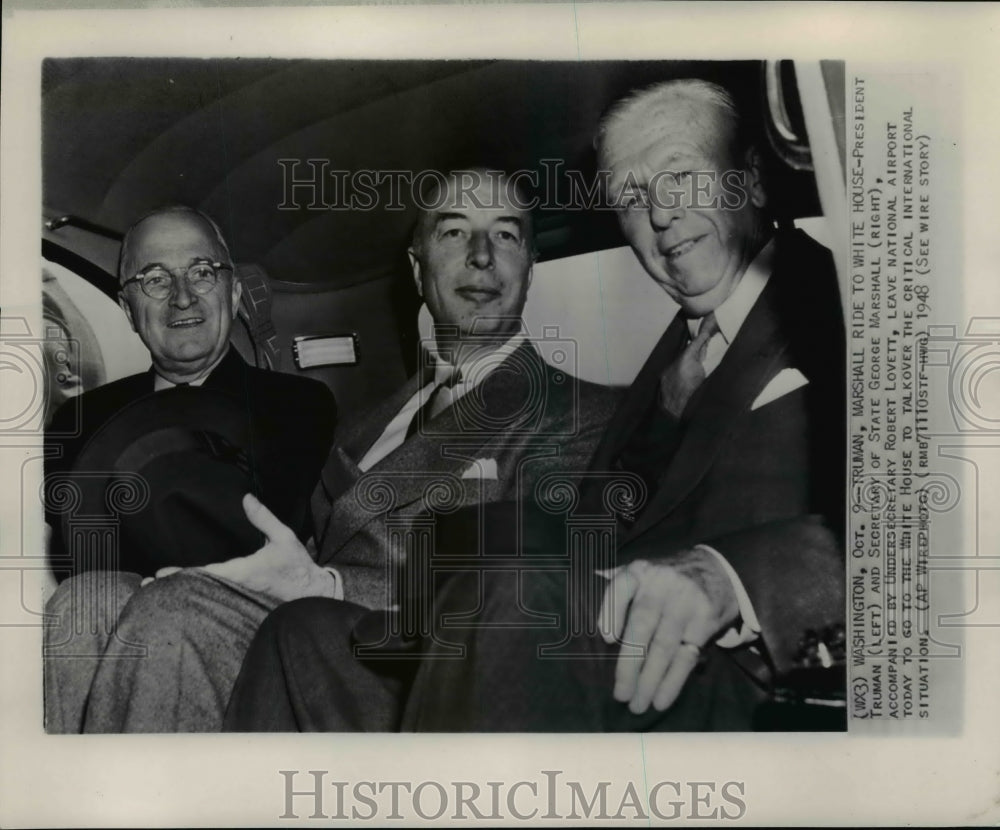 1948 Press Photo Pres Harry S Truman w/ Sec of State George Marshall in Wash - Historic Images