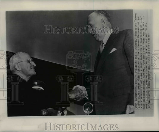 1948 Press Photo President Harry Truman w/ Sec of State George Marshall in Wash - Historic Images