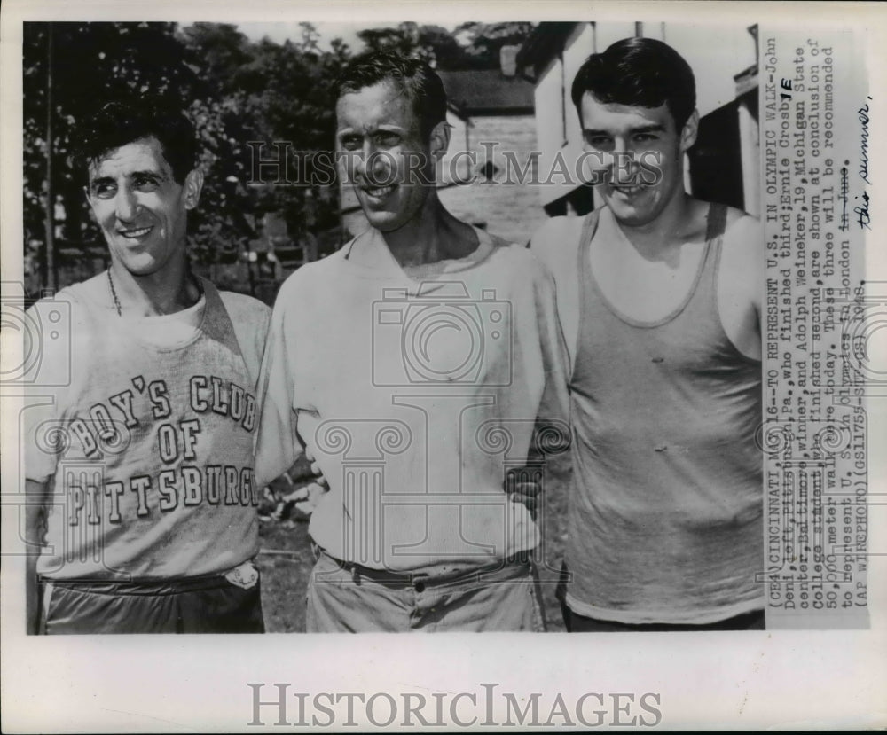 1948 John Deni, Ernie Crosby-at 50,000 meter walk in Cincinnati - Historic Images