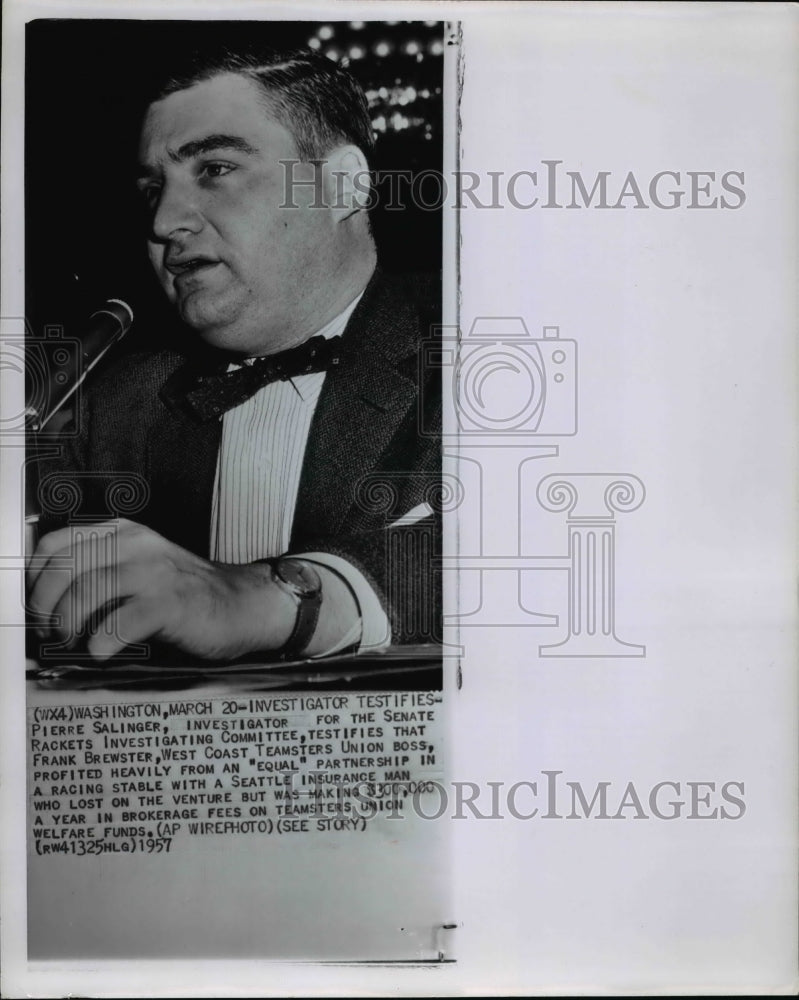 1957 Investigator Pierre Salinger testifies on Frank Brewster - Historic Images