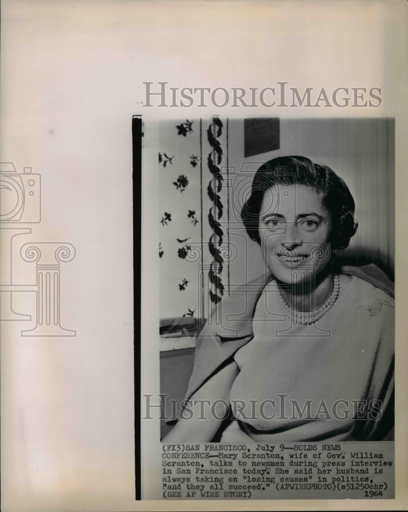 1964 Press Photo Mary Scranton, wife of Gov William Scranton, tin San Francisco-Historic Images