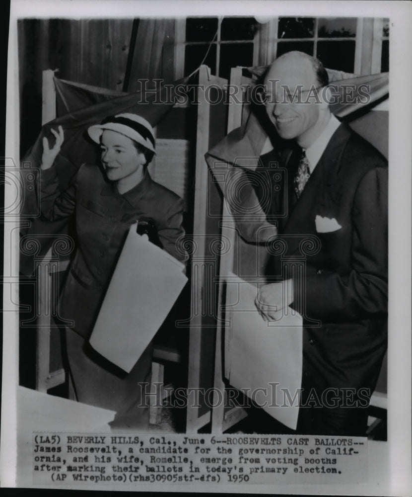 1950 Press Photo James Roosevelt, California candidate for governor casting vote-Historic Images