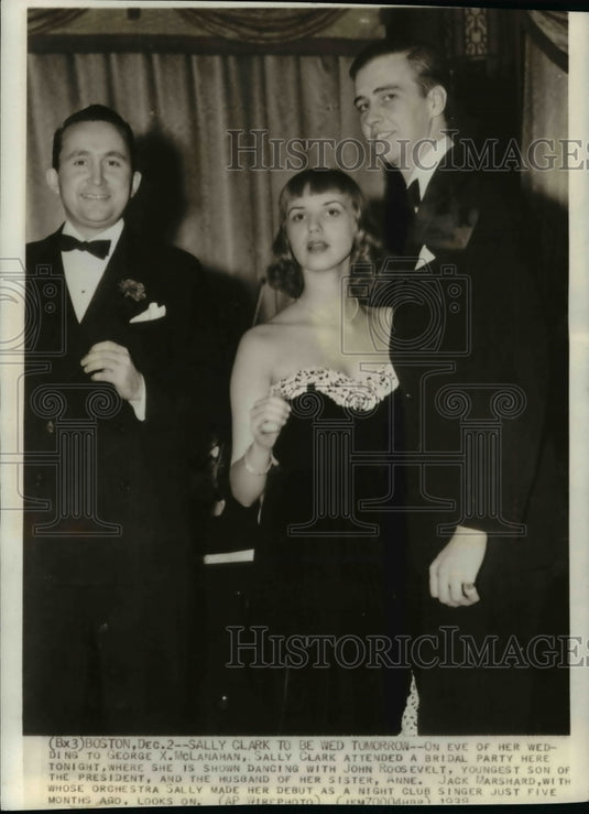 1938 Press Photo Sally Clark dancing w/ John Roosevelt at her engagement party - Historic Images