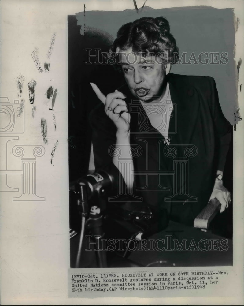 1948 Press Photo Mrs. Franklin D. Roosevelt at United Nations committee session - Historic Images