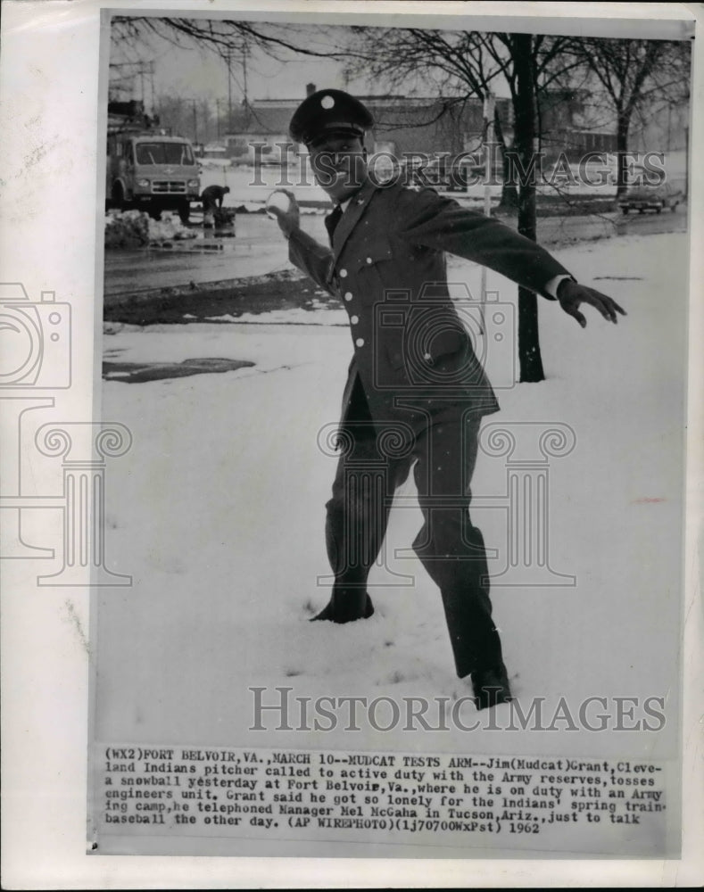 1962 Press Photo Jim Grant Cleveland Indians pitcher called to active duty - Historic Images