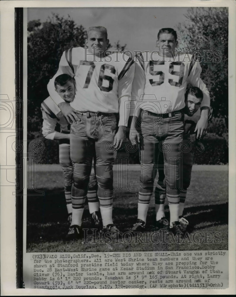 1957 West Shrine team members at Stanford practice field - Historic Images