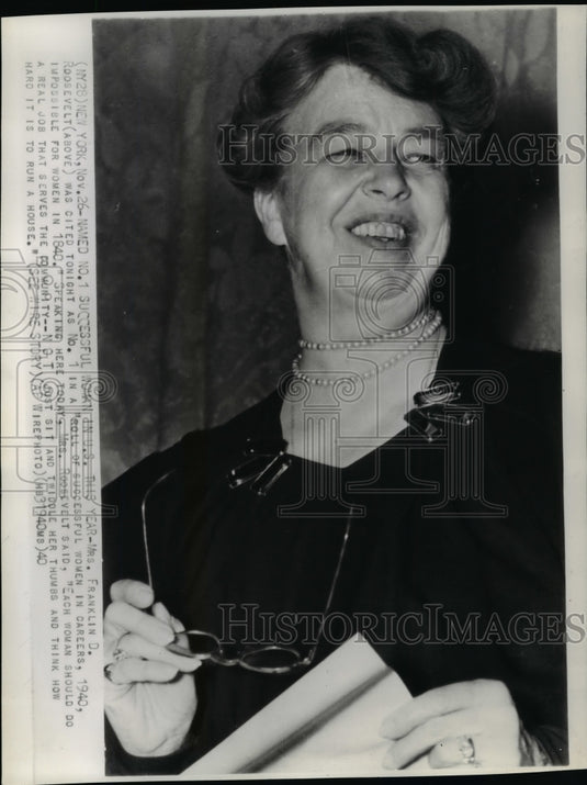 1940 Press Photo Mrs. Franklin D. Roosevelt cited as a successful career woman - Historic Images