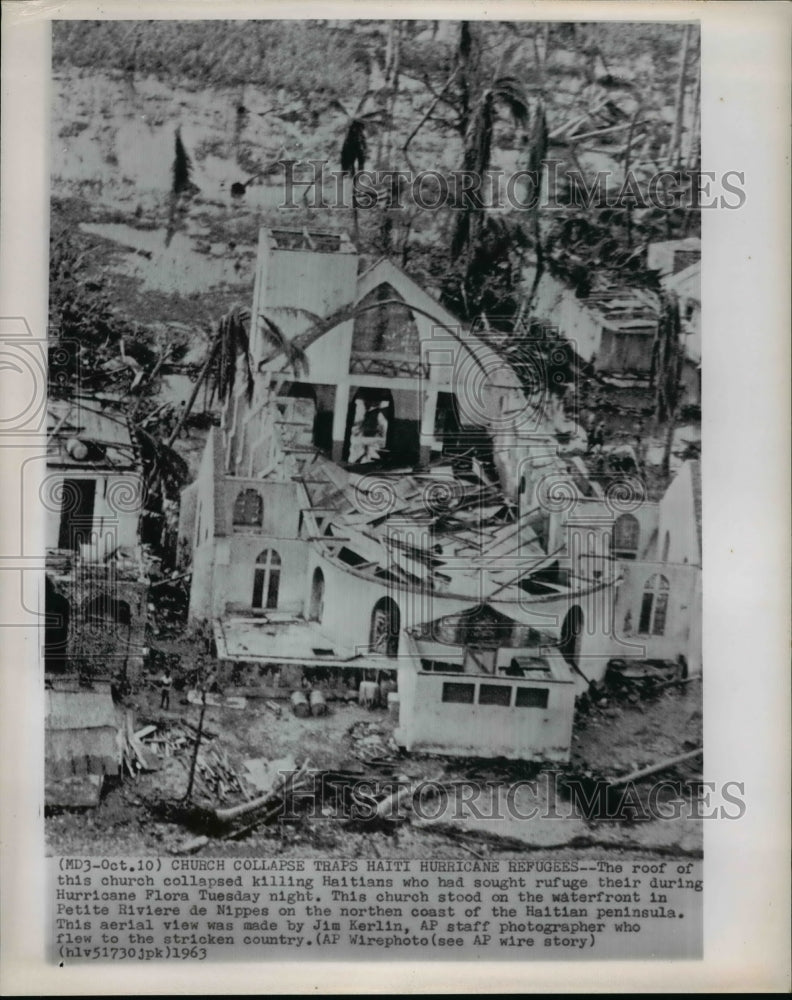 1963 Press Photo Hurricane Flora damaged church in Petite Riviere de Nippes - Historic Images