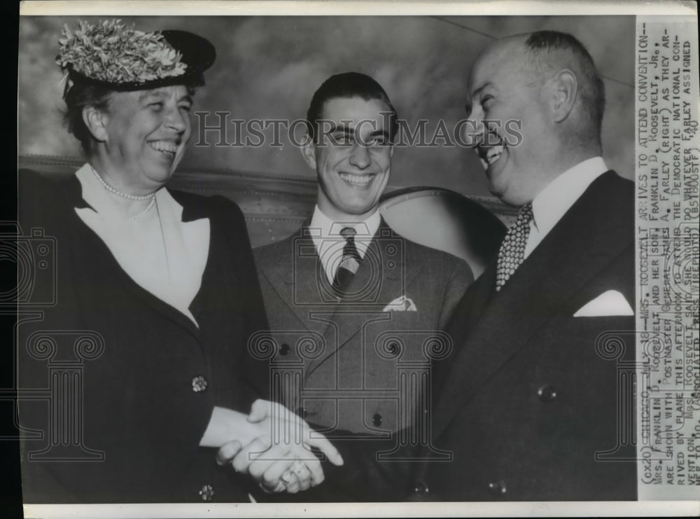 1940 Press Photo Mrs Franklin D Roosevelt with son &amp; Postmaster Gen James Farley - Historic Images