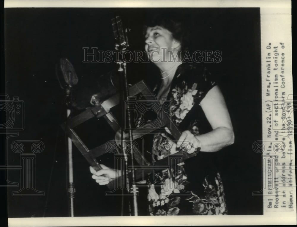 1938 Press Photo Mrs Franklin Roosevelt at Southern Conference of Human Welfare - Historic Images