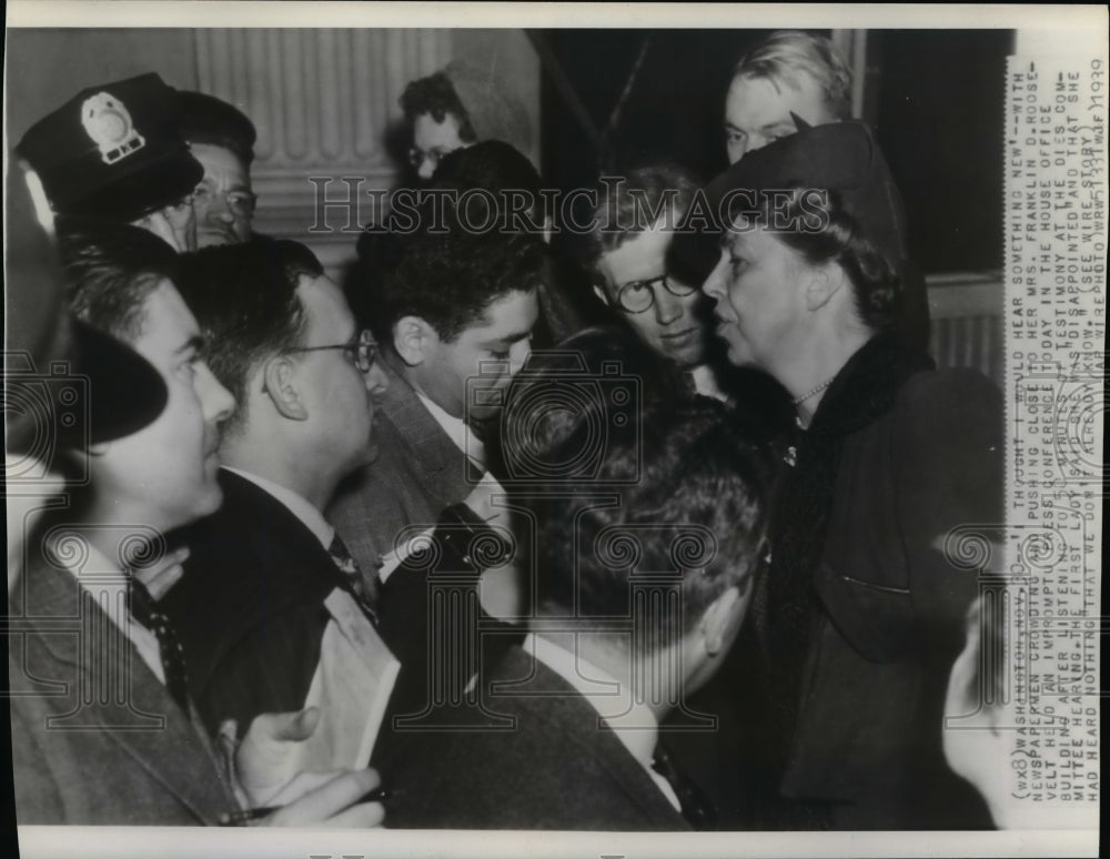 1939 Press Photo Mrs Franklin D Roosevelt at Dies Committee Hearing in Wash-Historic Images