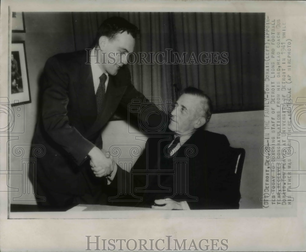 1941 Tom Dorais, new staff coach of Detroit Lions- father Gus Dorais - Historic Images