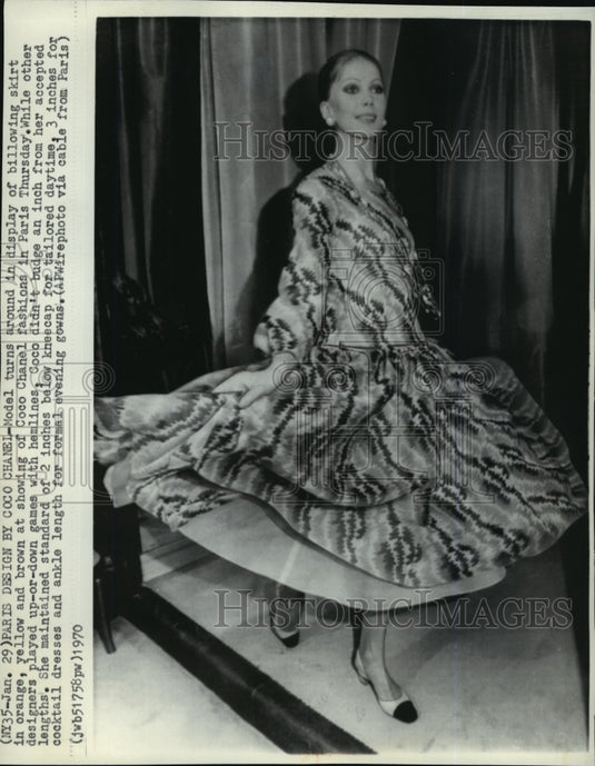 1970 Model displaying Coco Chanel fashion in Paris-Historic Images