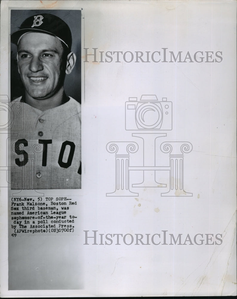 1957 Wire Photo Red Sox Frank Malzone as American League sophomore of the year - Historic Images