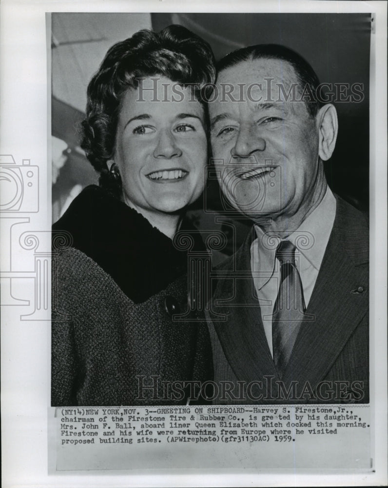 1959 Wire Photo Harvey Firestone, Jr., poses with his daughter, Mrs. John Ball - Historic Images