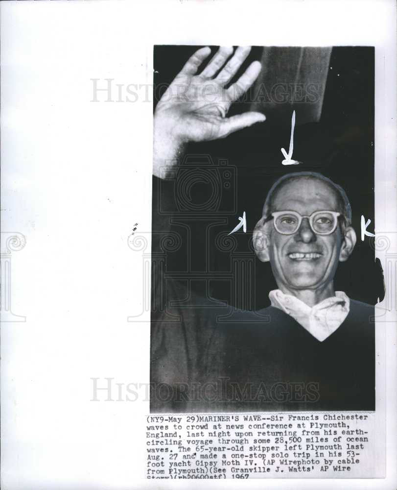 1967 Press Photo Sir Francis Chichester yacht solo sail - Historic Images