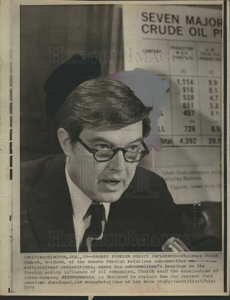 1974 Press Photo FRANK CHURCH FOREIGN POLICY INFLUENCE - Historic Images