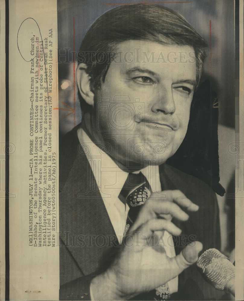 1975 Press Photo Frank Church Senate CIA Committee Rusk - Historic Images