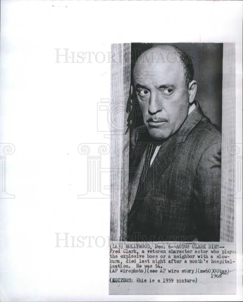 1968 Press Photo Fred Clark Actor Death Hospitalization - Historic Images