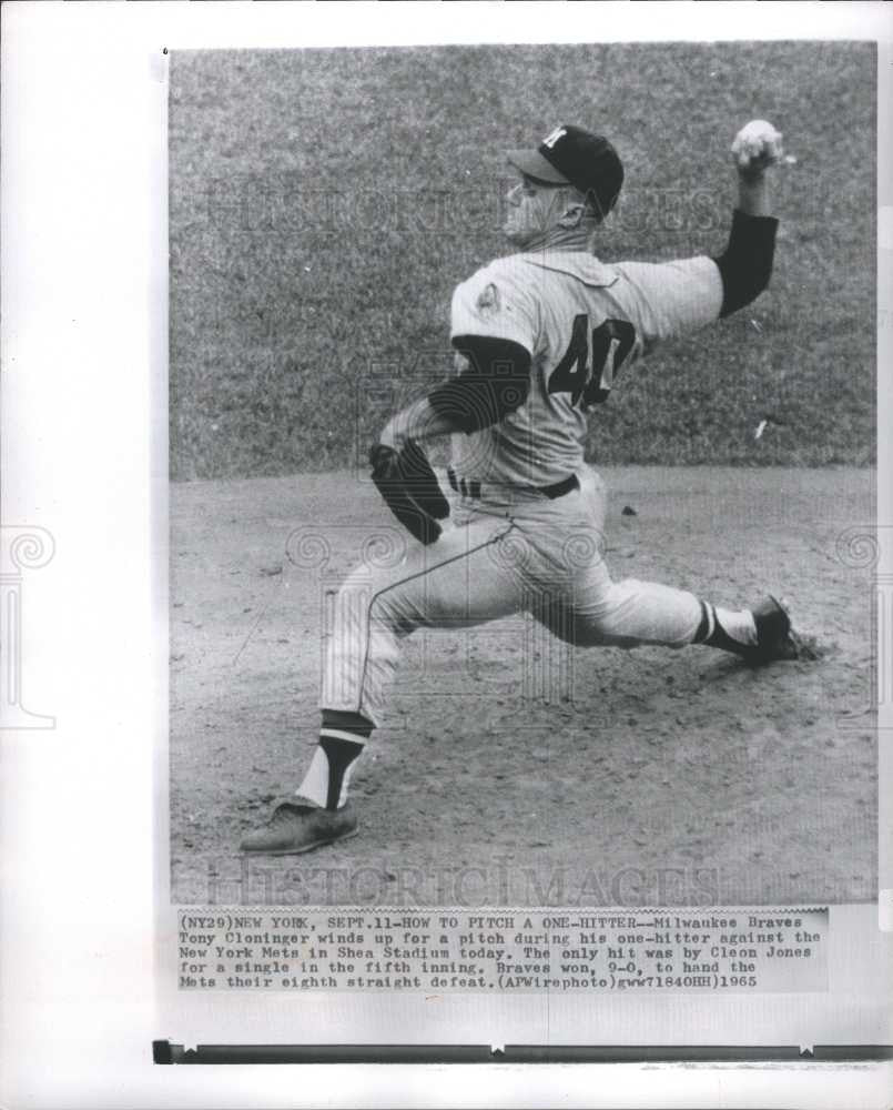 1965 Press Photo Braves Tony Cloninger baseball Mets - Historic Images