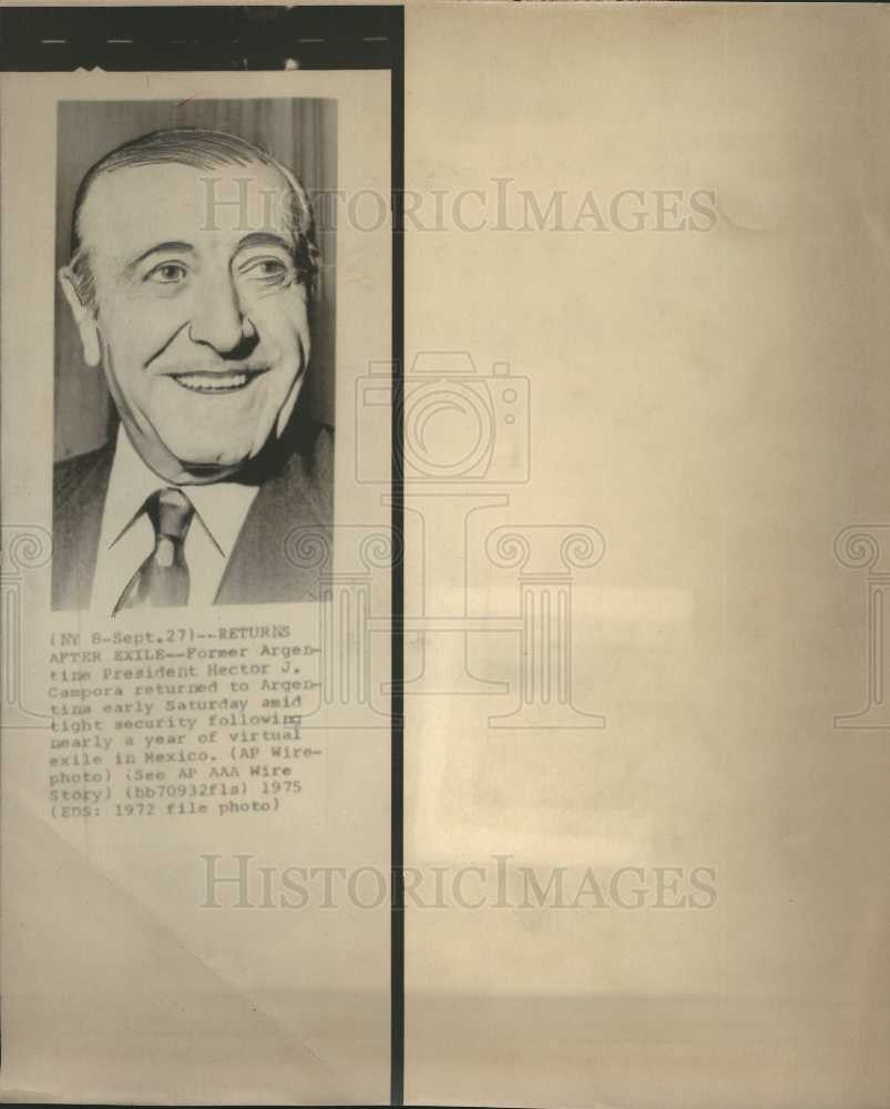 1972 Press Photo President Hector J. Campora Argentina - Historic Images