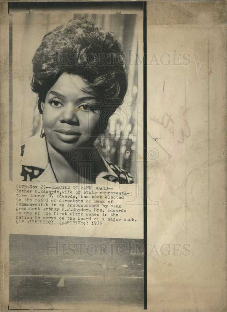 1973 Press Photo Esther G. Edwards elected bank board - Historic Images