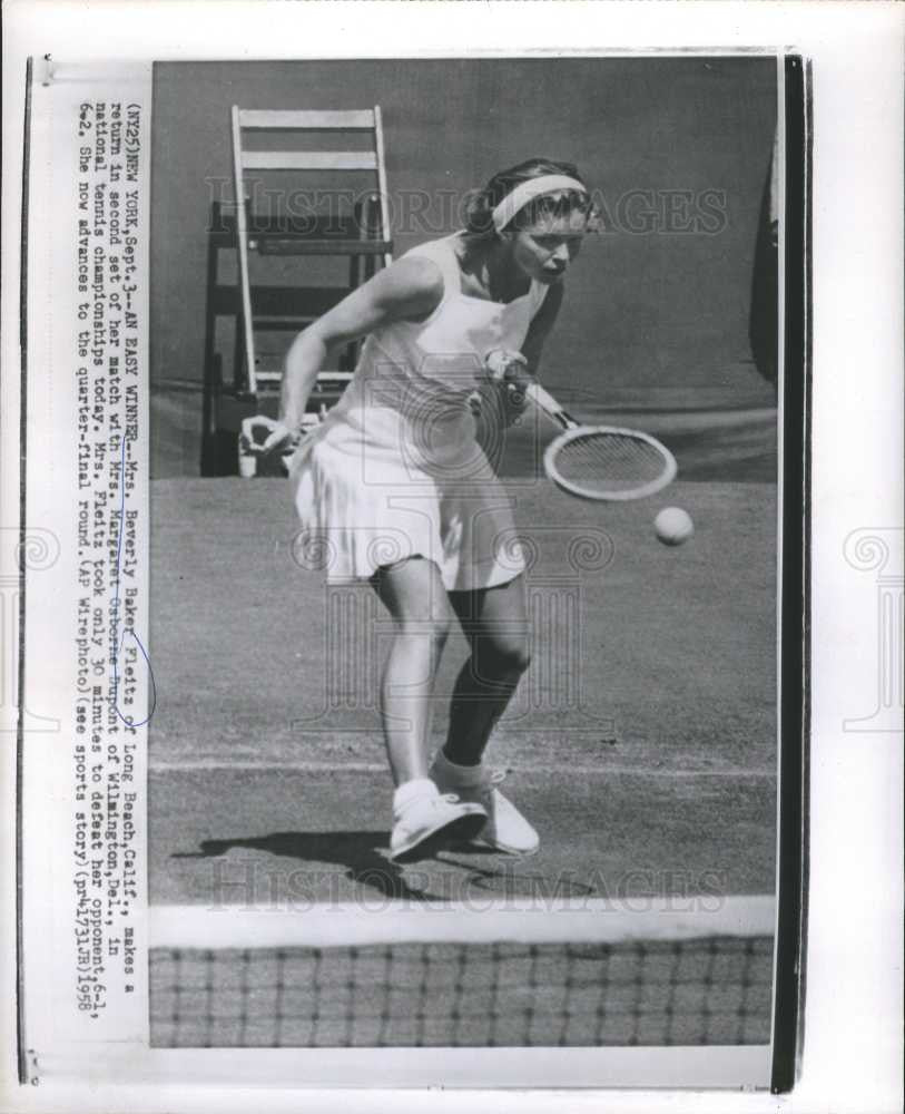 1958 Press Photo Beverly Baker Fleitz tennis - Historic Images