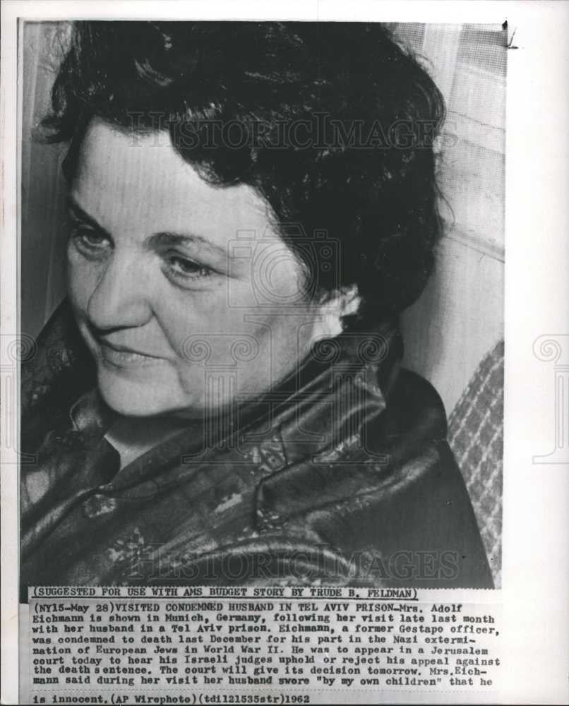 1962 Press Photo Mrs.Adolf Eichmann - Historic Images