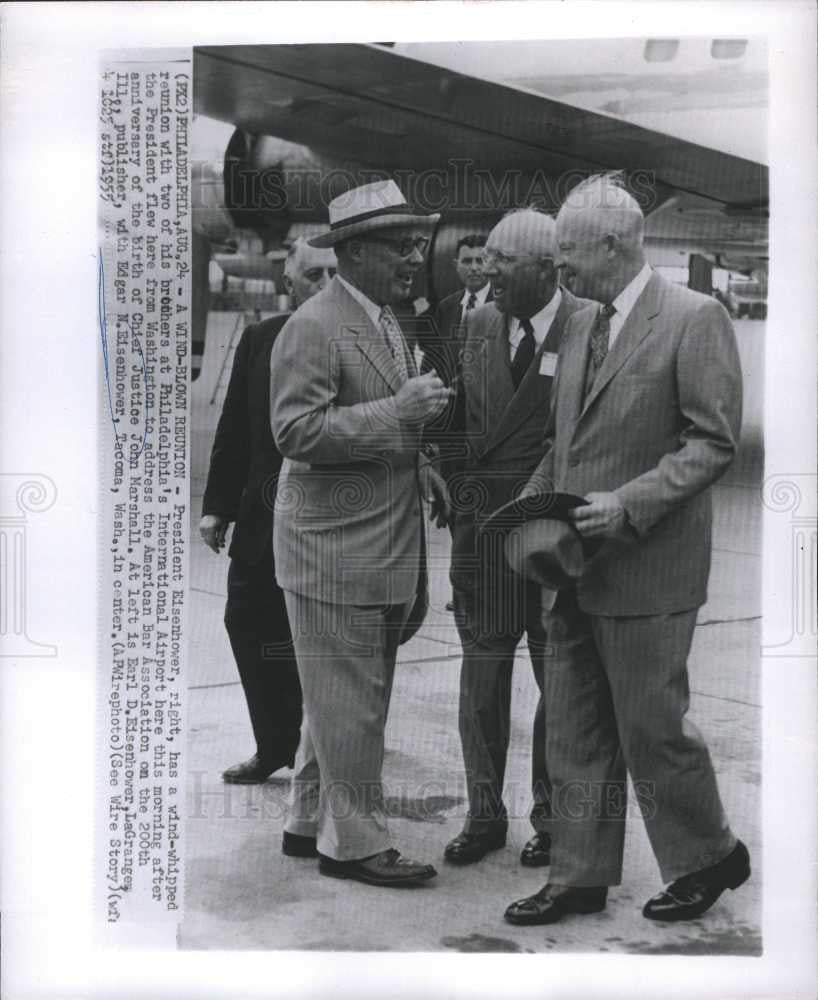 1955 Press Photo Dwight D. Eisenhower Earl Edgar speech - Historic Images