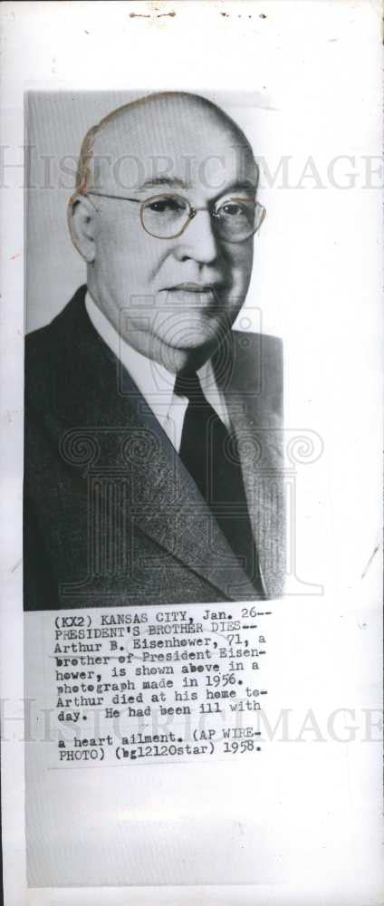 1958 Press Photo Arthur Eisenhower brother death - Historic Images