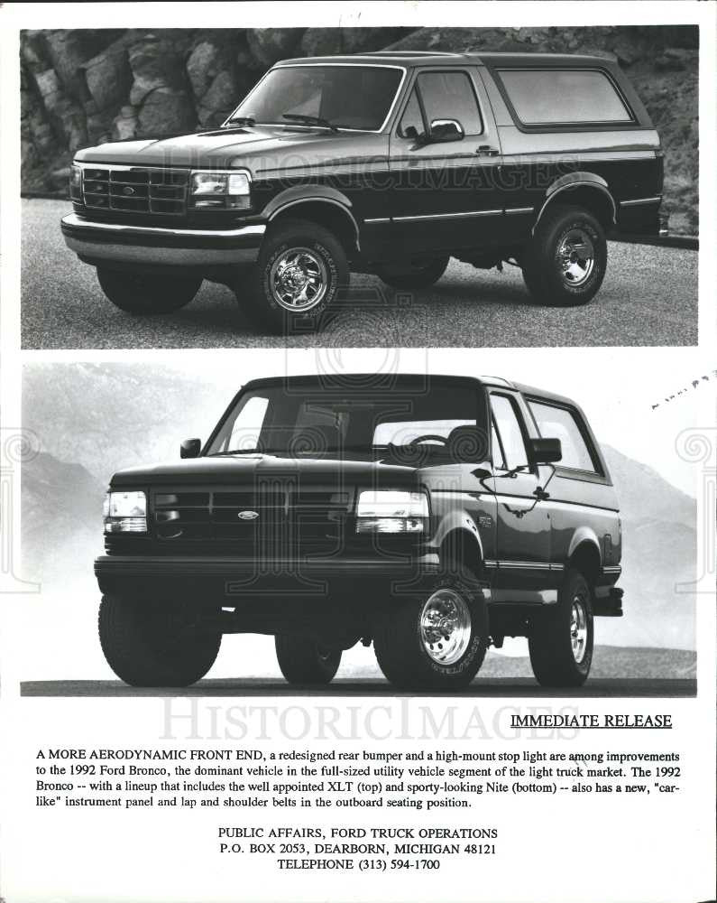 1992 Press Photo Ford Bronco 1992 - Historic Images