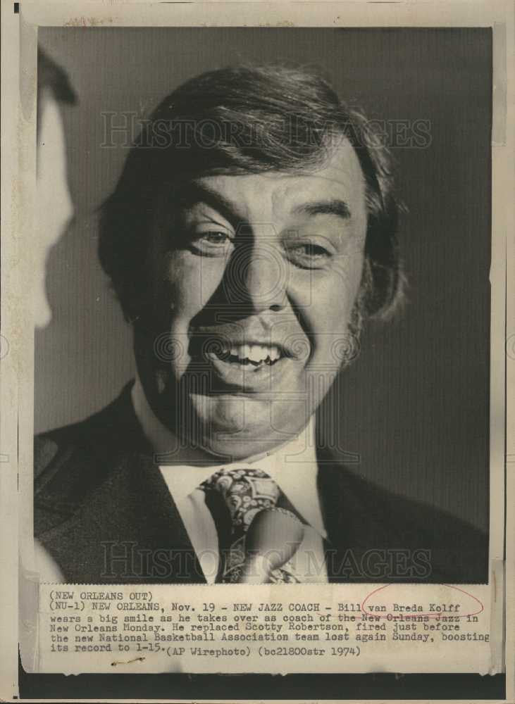 1974 Press Photo Bill van Breda Kolff basketball player - Historic Images