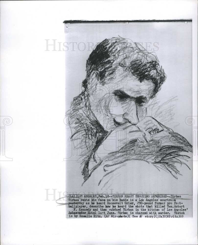 1969 Press Photo SIRHAN SKETCH BY ROSALIE RITZ - Historic Images