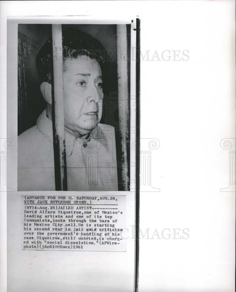 1961 Press Photo David Alfaro Siqueiros Jail - Historic Images