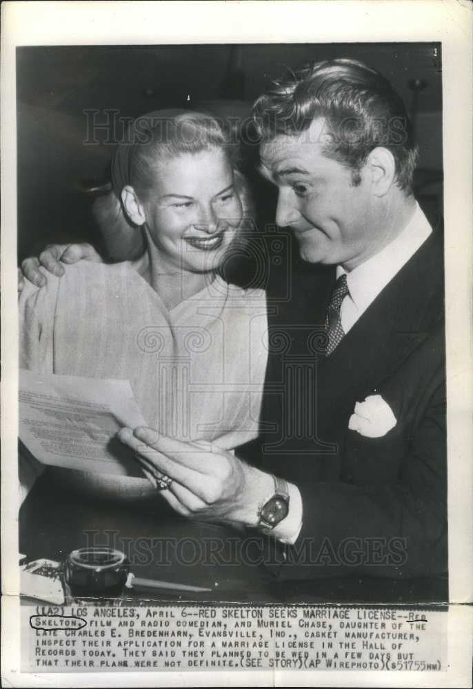 1944 Press Photo Red Skelton Muriel Chase marriage - Historic Images