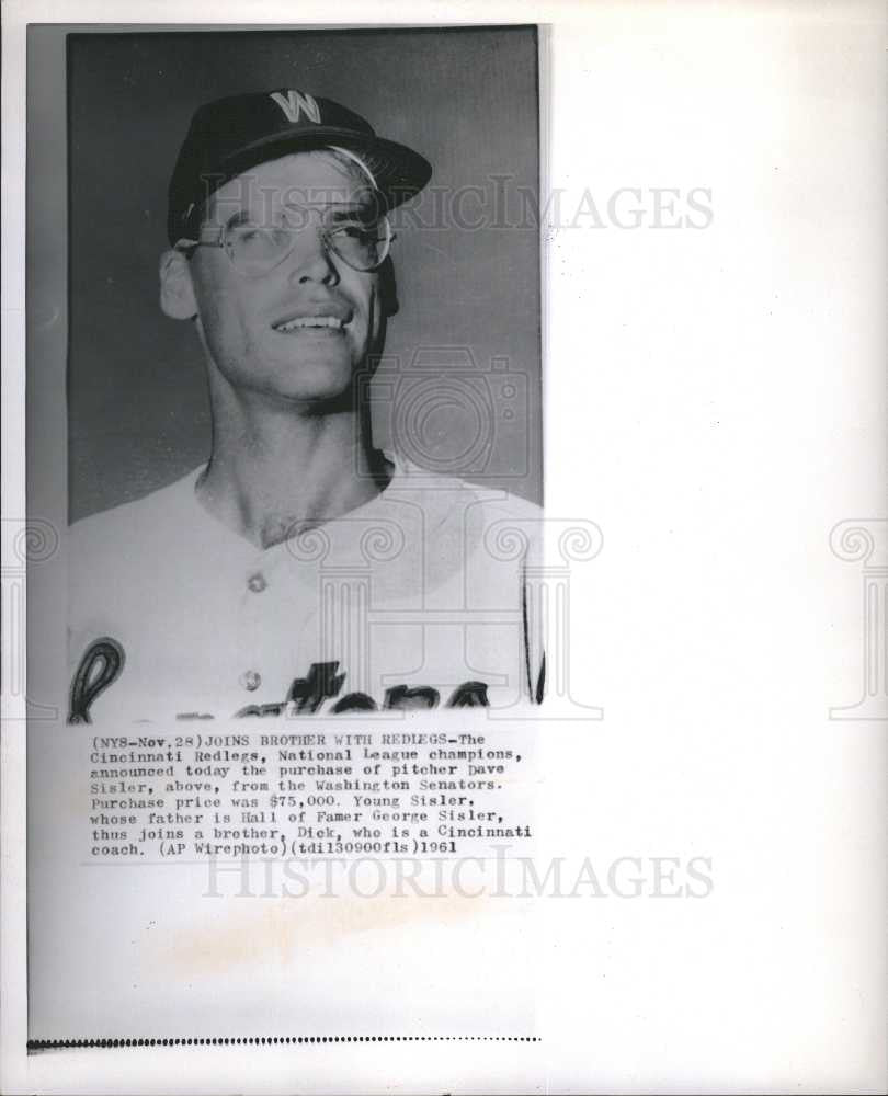 1961 Press Photo Dave Sisler Cincinnati Redlegs George - Historic Images
