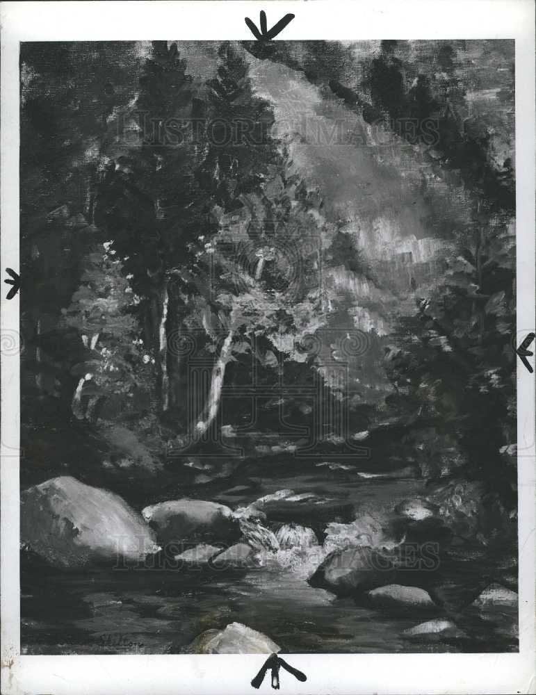 1940 Press Photo E Burien Skelton, painting the stream - Historic Images