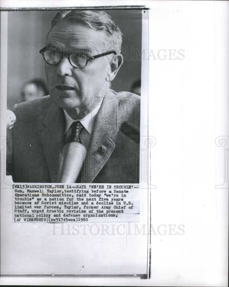 1960 Press Photo Gen. Maxwell Taylor, Senate Operations - Historic Images