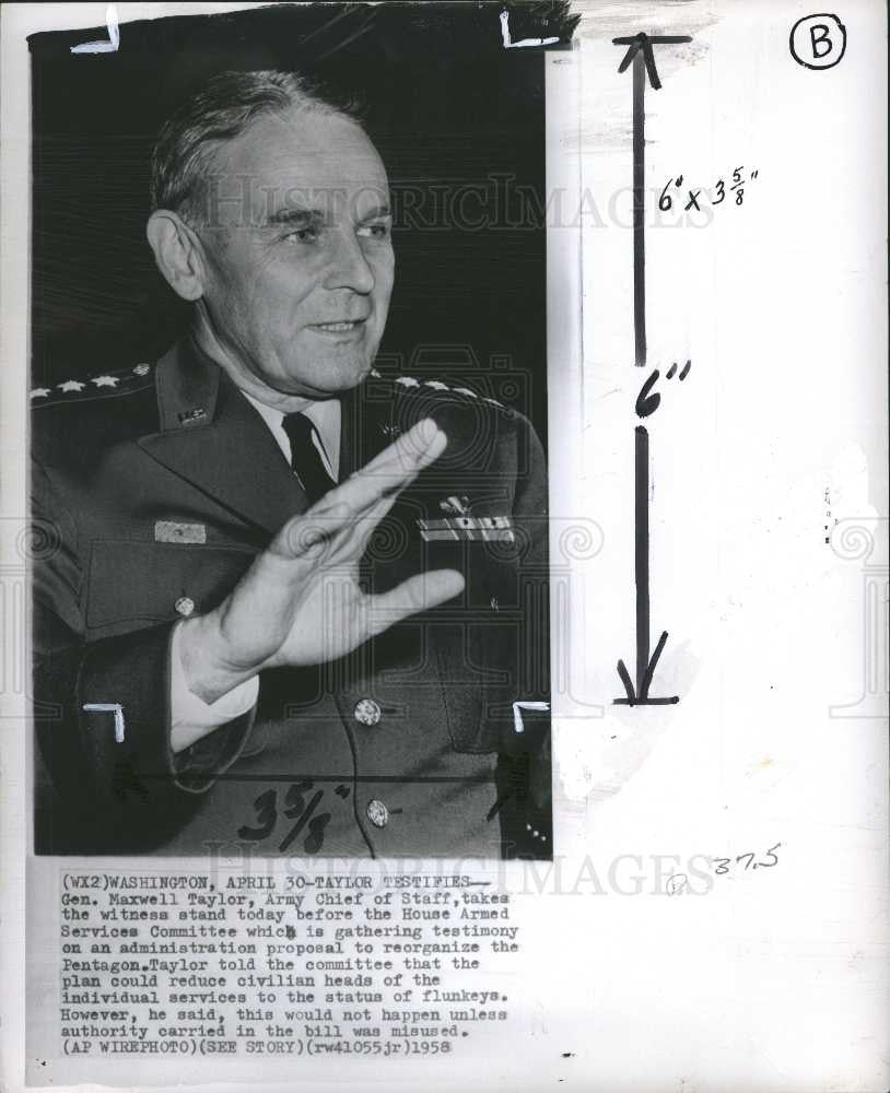 1958 Press Photo Maxwell D. Taylor Chief Staff Army - Historic Images