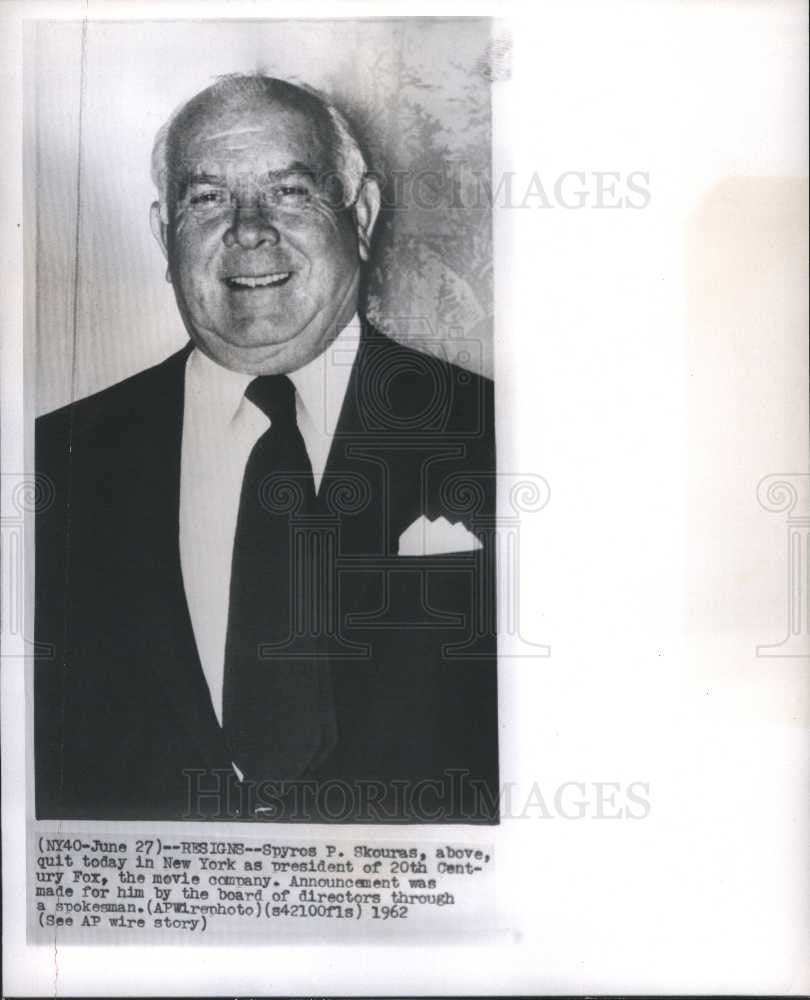 1962 Press Photo Spyros Skouras Movie Executive - Historic Images