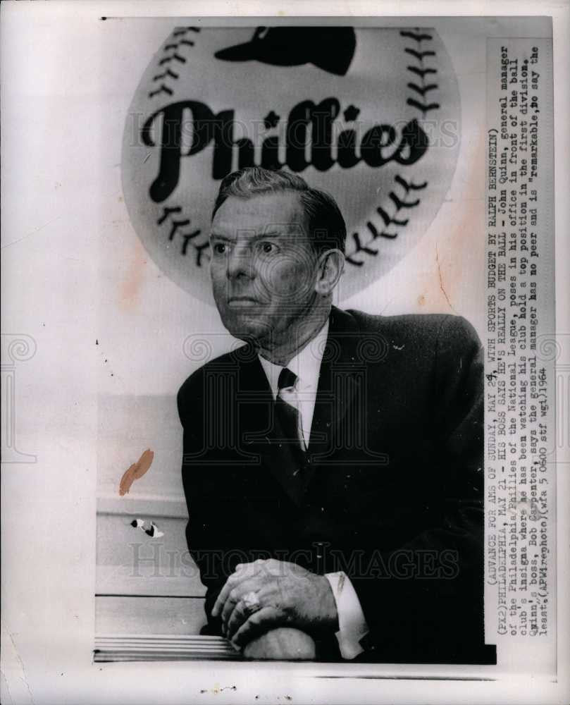 1964 Press Photo John Quinn Philadelphia Phillies - Historic Images