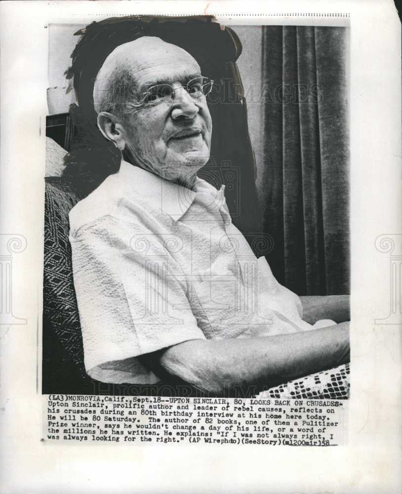 1958 Press Photo Upton Beall Sinclair American author - Historic Images