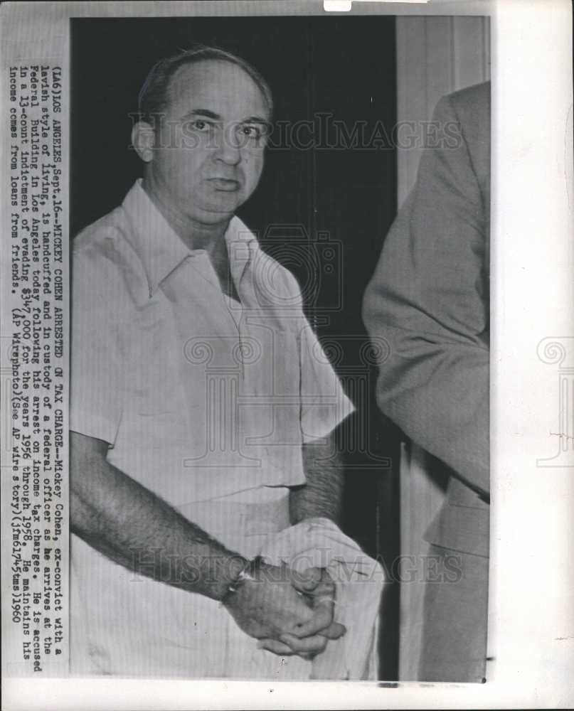 1960 Press Photo Mickey Cohen arrested income tax - Historic Images
