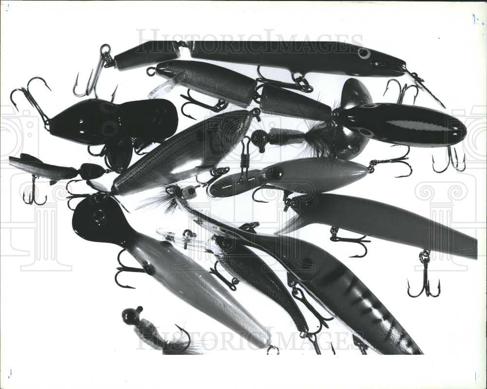 1990 Press Photo Fishing Equipment designed lures - Historic Images