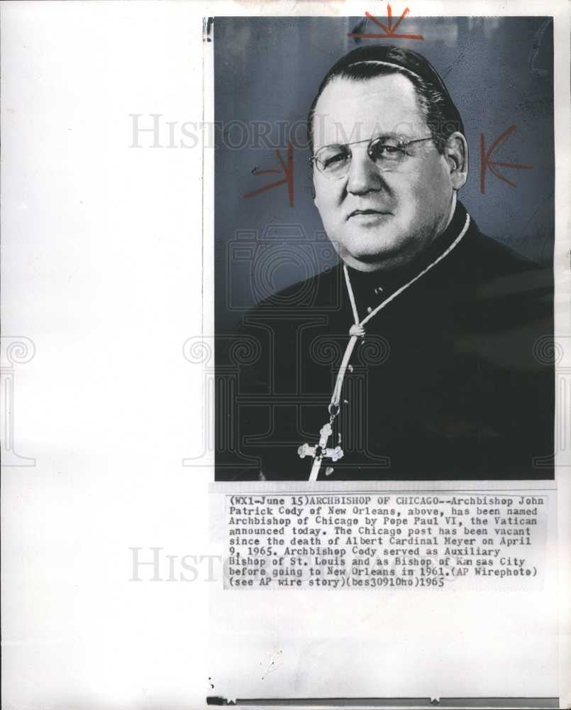 1965 Press Photo Archbishop John Patrick Cody Orleans - Historic Images